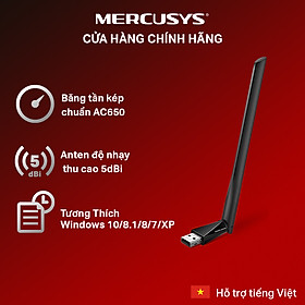 Bộ Chuyển Đổi USB Wifi MERCUSYS MU6H Băng Tần Kép Độ Lợi Cao AC650 - Hàng Chính Hãng