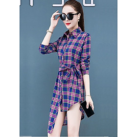 Đầm sơ mi kẻ caro tím 9.1
