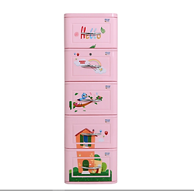 Tủ nhựa 5 tầng Qui Phúc Lucky màu hồng mẫu ngôi nhà KT 380 x 410 x 1250 mm