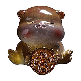 Tea Pet Cat Animal Statue Desktop Ornament Lovely Kung Fu Tea Crafts Animal Sculpture Animal Figurine for Living Room Desk Car Bonsai Office