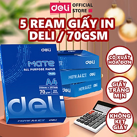 [TẶNG DẬP GHIM + BÚT BI] Thùng 5 Ream Giấy A4 Deli Giấy In Photo Copy 70gsm Chính Hãng Loại Dày Ream 500 Tờ Chống Lóa Giấy Mắt