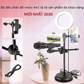 Đèn Live Stream 4in1 Để Bàn Có Chân Đỡ Micro LivesTream Hai Điện Thoại - Bộ Giá Đỡ Điện Thoại Livestream 4in1