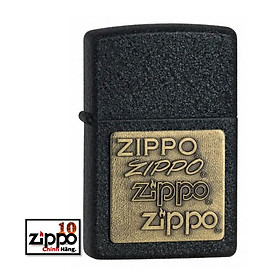Bật lửa ZIPPO 362 Brass Emblem Black Crackle Gold Zippo Logo - Chính Hãng 100%