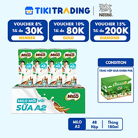 Thùng 48 Hộp Sữa Nestlé MILO A2 MỚI  (180ml / Hộp)
