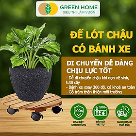 Đế Lót Chậu Cây Greenhome, R30xc8cm, Bằng Gỗ Có Bánh Xe, Thân Thiện Môi Trường, Tiện Lợi, Di Chuyển Chậu Nặng Dễ Dàng - ĐẾ TRÒN NÂU 80