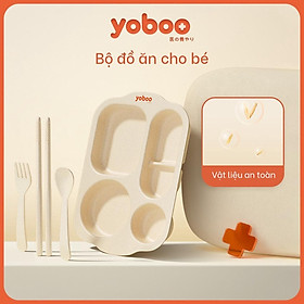 Bộ Đồ Ăn Dặm Cho Bé Gồm Khay ăn, muỗng, nĩa, đũa hiệu yoboo - Chất lượng
