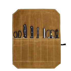 Túi lưu trữ cuộn dao chuyên nghiệp của đầu bếp cho con dao sáp cuộn đa năng với 7 khe, kaki