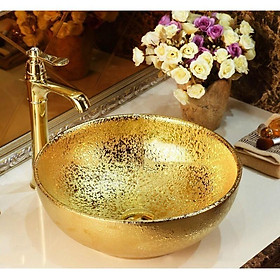 Mua Chậu sứ lavabo để bàn hoa văn nghệ thuật với tông vàng chủ đạo