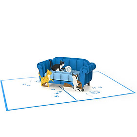 Thiệp 3D pop up Mèo & Ghế Sofa
