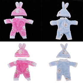 2 Set Rabbit Jumpsuit with Hat Clothes for 25cm Mellchan Doll 10inch Reborn Doll