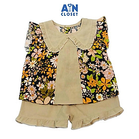 Bộ quần áo ngắn bé gái họa tiết Vườn hoa quần nâu linen - AICDBG2DTEWC - AIN Closet