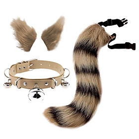 Cosplay Costume Set Fur Cat Ears Long Tail for Role Play Masquerade