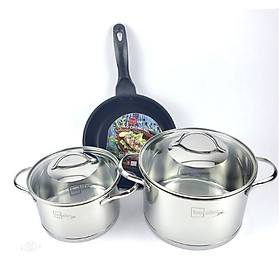 Bộ 2 nồi inox 304 Fivestar 16cm 20cm và 1 chảo chống dính 20cm