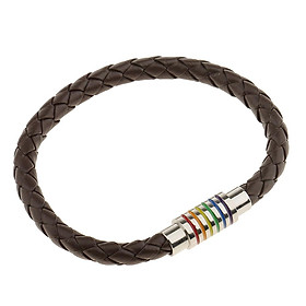 Stainless Steel Magnet Rainbow LGBT Pride Charms Bracelet PU Leather Braided Handmade Weave Plaited Bangle