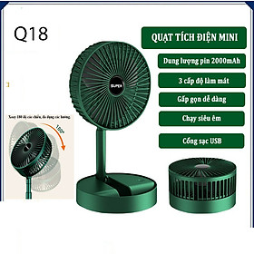 Quạt tích điện mini để bàn, quạt tích điện mini gấp gọn, quạt tích điện mini cao cấp Super Q18 có 3 chế độ làm mát, có thể xoay 180 độ sử dụng trong nhiều giờ, quạt mini, quạt sạc điện, quạt cầm tay