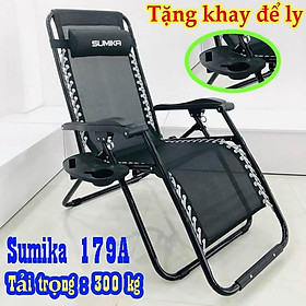 Mua Ghế xếp thư giãn Sumika 179A (Khóa thép  khung ghế tròn) - Tặng kèm khay để ly.