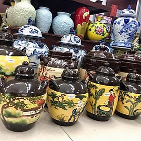 Mua Hũ Đựng Gạo  Ngâm Rượu Họa Tiết Cảnh Và Màu In Nổi ( Giao Ngẫu Nhiên )