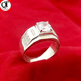 Nhẫn nam Bạc Quang Thản ổ cao gắn đá kim cương nhân tạo cao cấp chất liệu bạc thật không xi mạ - QTNA10