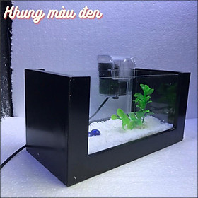 Bể cá mini KHUNG GỖ COMBO HỒ+ LỌC Tặng kèm phụ kiện trang trí