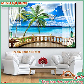 Tranh BIỂN ĐẠI DƯƠNG tráng gương pha lê trang trí không gian TẶNG KÈM ĐINH TREO SEA02