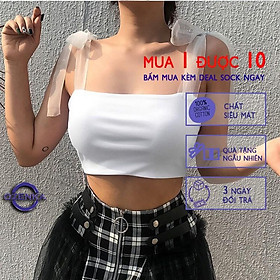 Hình ảnh Áo croptop trên phối dây voan , áo hai dây kiểu thắt nơ ruy băng thun gân mịn mát hai dây điều chỉnh được 155