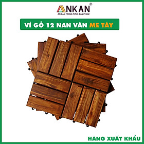 Mua  Gỗ Dày Chuẩn 12mm  Tấm Ván Sàn Gỗ Vỉ Nhựa Lót Ban Công Sân Vườn - Loại 12 Nan (Phủ PU Vân Me Tây) -  Đóng Thùng Carton Chắc Chắn (1 Vỉ)