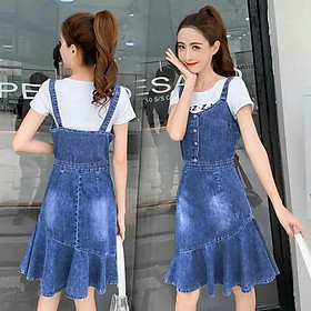 (S M L) VÁY ĐẦM NỮ JEAN 2 DÂY ĐUÔI CÁ XÉO