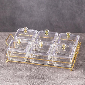 Mua Khay mứt tết  khay đựng bánh kẹo thủy tinh hổ phách 6 hũ cao cấp kèm khay kim loại  phong cách Châu Âu sang trọng