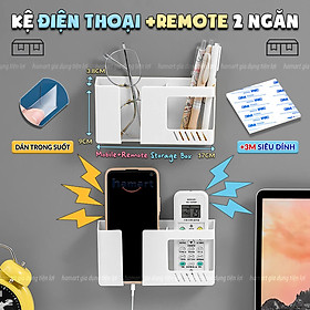 Kệ Để Điện Thoại Đỡ Remote Điều Khiển Dán Tường 2 Ngăn Đựng Bút Kính Đầu Giường Keo 3M Siêu Dính