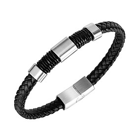 Vòng tay nam dây da titan ko han rỉ tt 3690