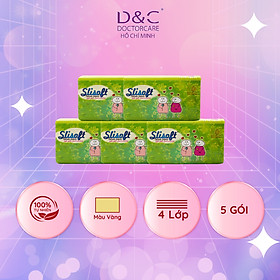 Combo 5 Giấy ăn Slisoft Vàng x 450 tờ Đa Năng, Khăn Giấy Rút Không Chất Tẩy Trắng An Toàn Cho Cả Gia Đình