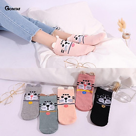 Tất Nữ Cổ Ngắn Tai Gấu Combo 5 Đôi, Vớ Nữ Cổ Ngắn Cotton dễ thương nhiều màu phong cách Hàn Quốc - LISU-TAIGAU-03