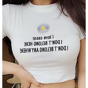  ÁO CROPTOP THÊU HOA CÚC TRẮNG - ÁO THUN ÔM BODY