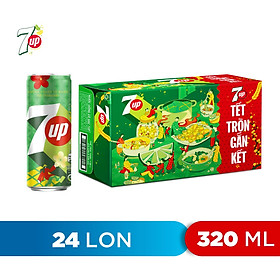 Thùng 24 Lon Nước Ngọt Có Gaz 7Up lon xanh (320ml/lon)