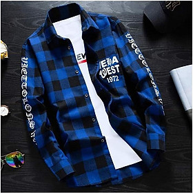Áo sơ mi caro unisex nam nữ in hình họa tiết hai tay mới nhất