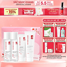 Combo làm sạch thảo dược Sắc Ngọc Khang: Nước tẩy trang 145ml - Sữa rửa mặt 100g - Nước hoa hồng 145ml - Tẩy tế bào chết da mặt 120g