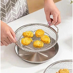 Khay Tròn Inox 304 Kèm Ray Lưới Lọc Ráo Dầu Chiên Thức Ăn Đa Năng Tiện Dụng 19cm - Chất Liệu Cao Cấp Bền Đẹp An Toàn Dễ Vệ Sinh