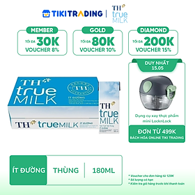 Thùng 48 hộp sữa tươi tiệt trùng TH True Milk  ít đường 180ml