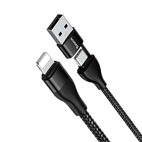 Baseus 2 in 1 PD Charging Cable Dual Output Cable Type-C to Lightning 18W +USB For iP 10W Data Cable For iPhone 11 Pro X