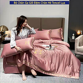 Bộ Chăn Ga Gối Nệm Đệm 5 Món Phi Lụa Chữ H Luxury Cao Cấp Bo Chun Drap