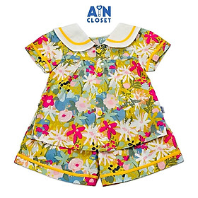 Bộ quần áo ngắn bé gái họa tiết Hoa Thủy Thủ xanh cotton - AICDBGBDCCUA - AIN Closet