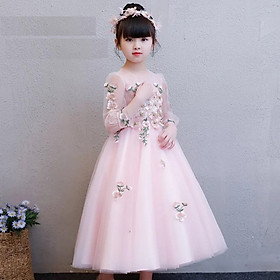 Váy công chúa hồng thêu ren hoa