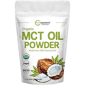 Micro Ingredients Organic MCT Oil Powder, 1 Pound (454 Grams), Delicious Creamer for Coffee, Tea, Smoothie, Drink and Beverage, No GMOs, Keto Diet and Vegan Friendly