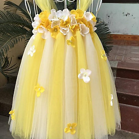 Váy đầm cho bé ️Váy công chúa vàng phối trắng tú cầu 1-1 cho bé gái