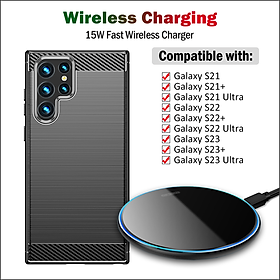 15W Bộ sạc không dây nhanh cho Samsung Galaxy S23 S22 S21 Ultra Plus Pad không dây với hộp quà tặng đèn LED
