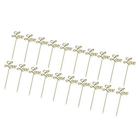 3-4pack 20x Glitter Paper Gold LOVE Cake Cupcake Toppers Toothpicks Wedding