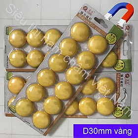 Vỉ nam châm 12 viên đính bảng siêu dính kích thước 30mm màu vàng