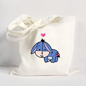 Túi Vải Đeo Vai Tote Bag In Hình Chú lừa xanh - Màu trắng