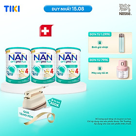 Bộ 3 lon Sữa bột NAN OPTIPRO PLUS 4 Nestle Bé 2-6 tuổi 1500g/lon Giúp tiêu hóa tốt - Tặng Bàn ủi khô & hơi nước cầm tay Gaabo