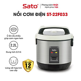 Nồi cơm điện SATO 22F033 2.2 Lít - Thiết kế nắp gài chắc chắn, chống tràn tốt, nút điều khiển đơn giản, tiện dụng - Miến phí vận chuyển toàn quốc - Hàng chính hãng